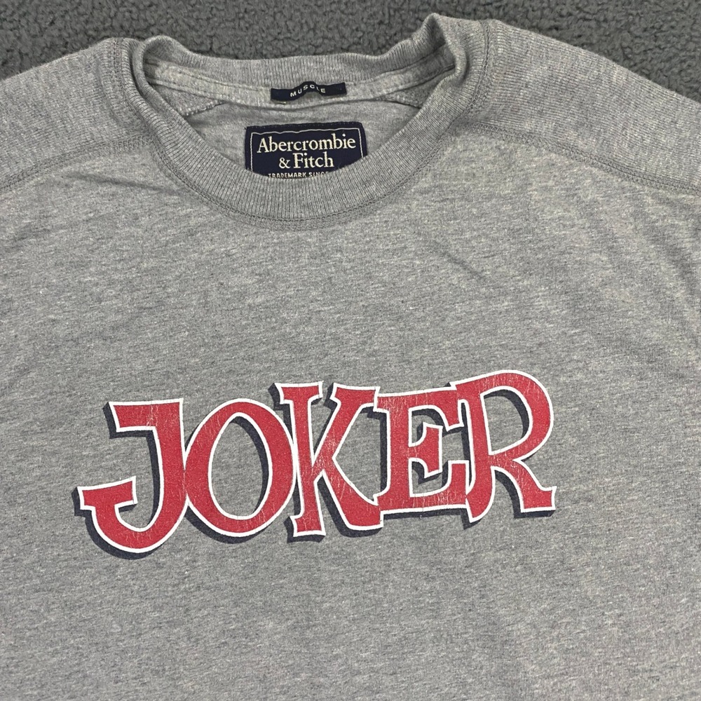 Abercrombie & Fitch T-Shirt Men Large Gray Joker Graphic Muscle Fit Y2K VTG Tee